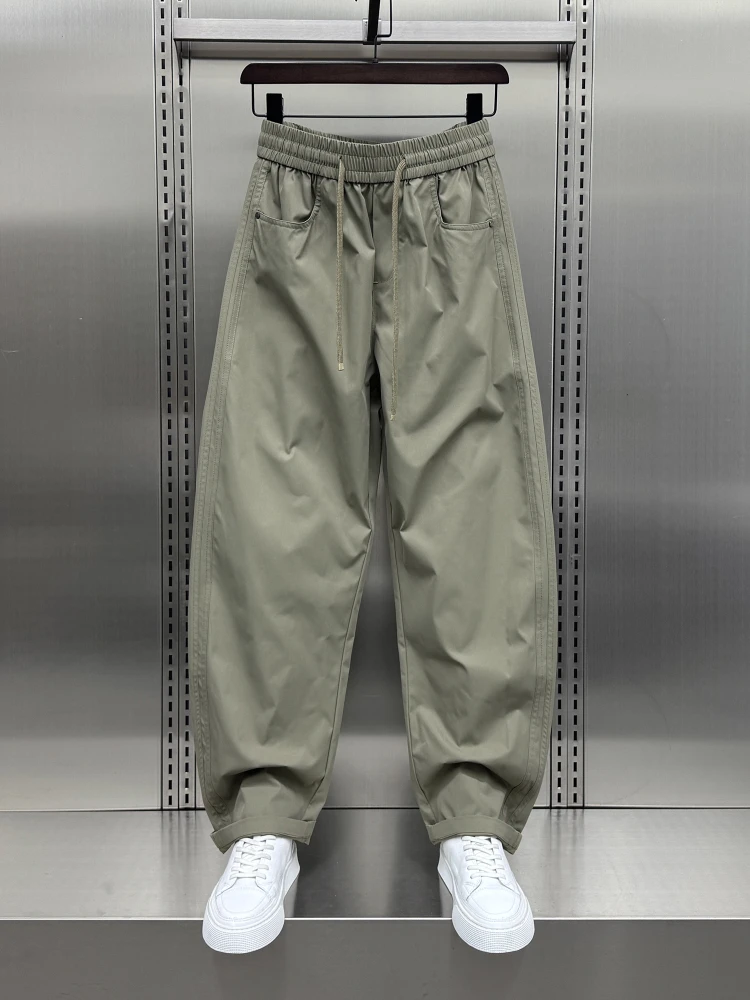 

Летние тонкие корейские повседневные брюки, мужские модные спортивные брюки свободного покроя, универсальные прямые дышащие брюки, чистый цвет, моющиеся