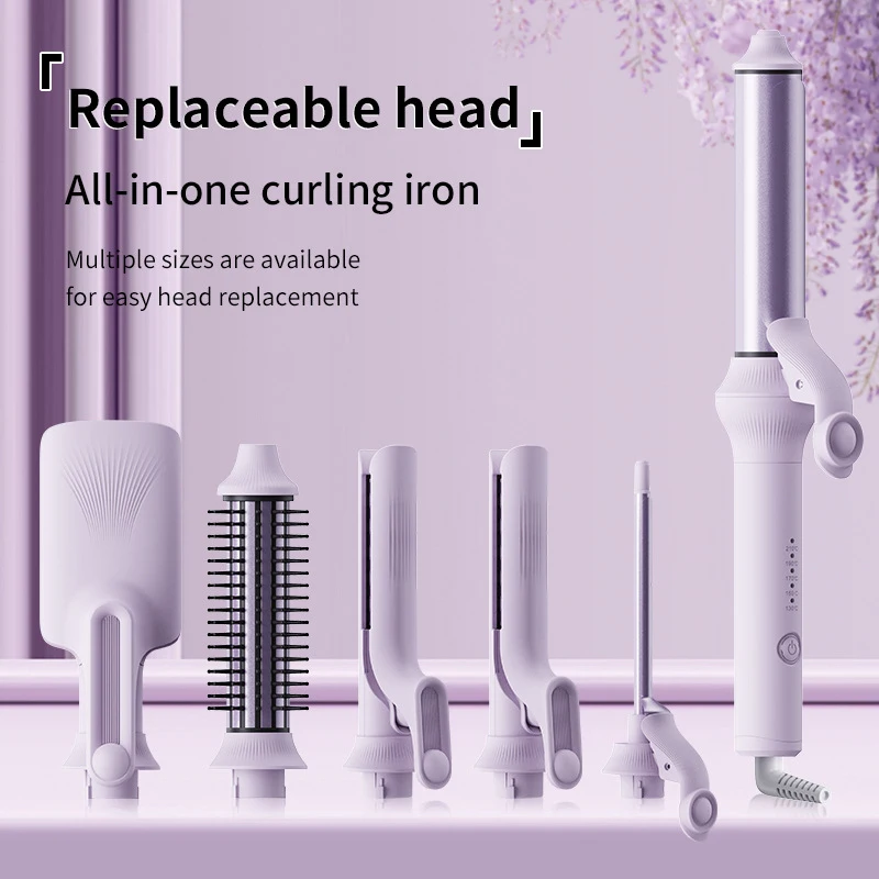 6-In-1 Interchangeable Head Curling Iron Multifunctional Hair Curler All-In-One Interchangeable Head Curling Iron