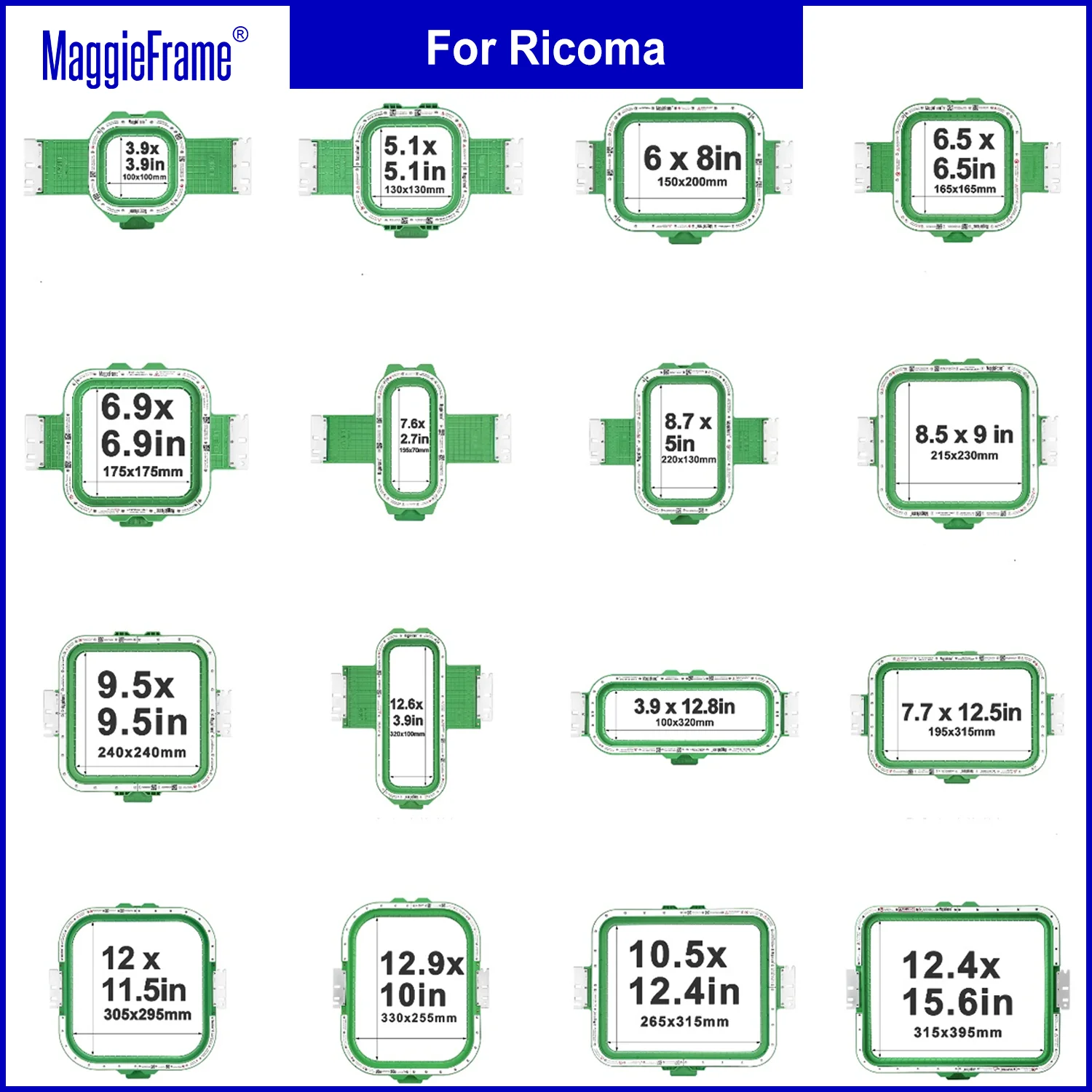 MaggieFrame Mighty Hoop Magnetic embroidery hoop for Ricoma Creator EM1010 MT1501TC RCM SWD MT-1502/03 CHT-1204/06/08CH machines