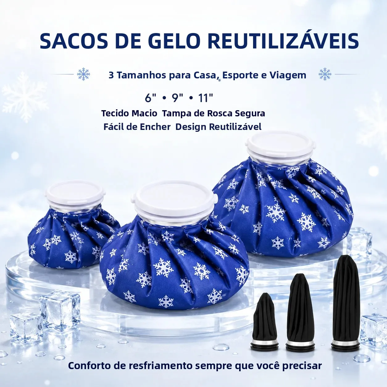 Bolsa de Gelo Reutilizável em 3 Tamanhos, Bolsa de Terapia Fria, Resistente a Vazamentos, Com Tampa Rosqueada, Pacote de Gelo em Tecido Macio para Joelho, Ombro, Esportes, Casa e Viagem