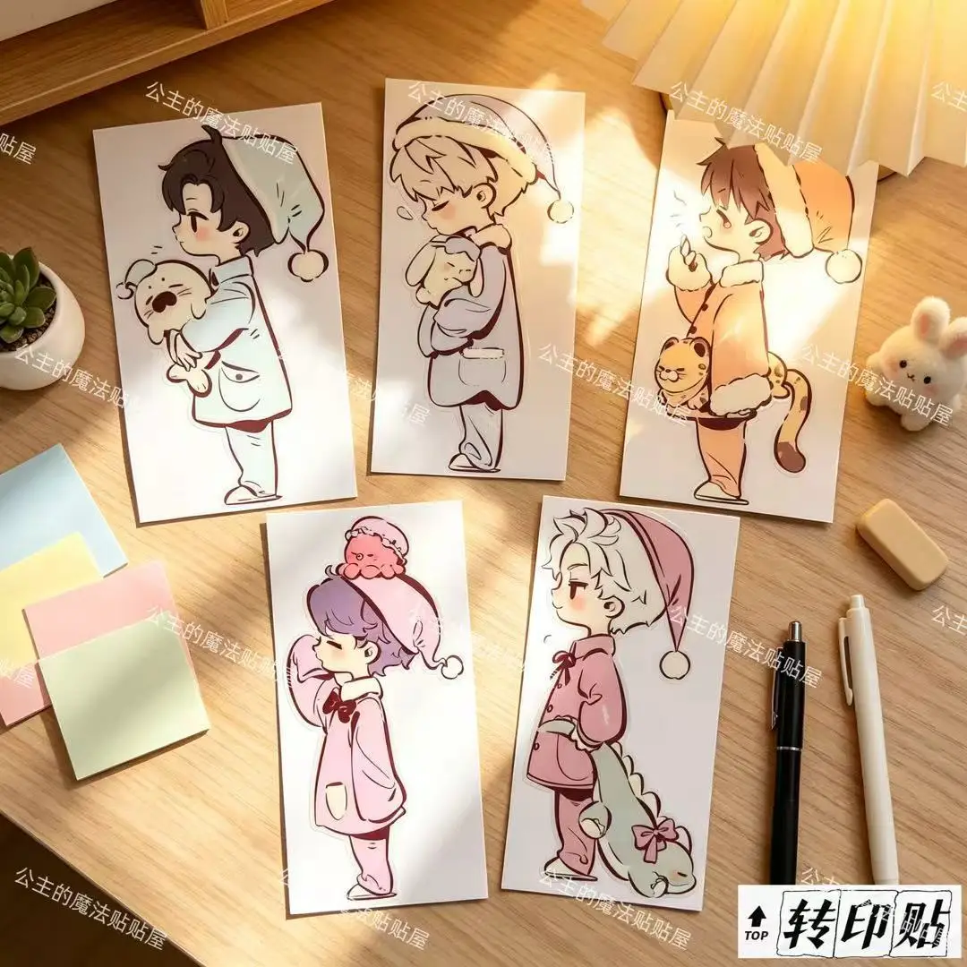 Love And Deepspace Transfer Sticker Set Of 5 Xavier Zayne Rafayel Pajama Chibi Anime Collector Display Waterproof Decal