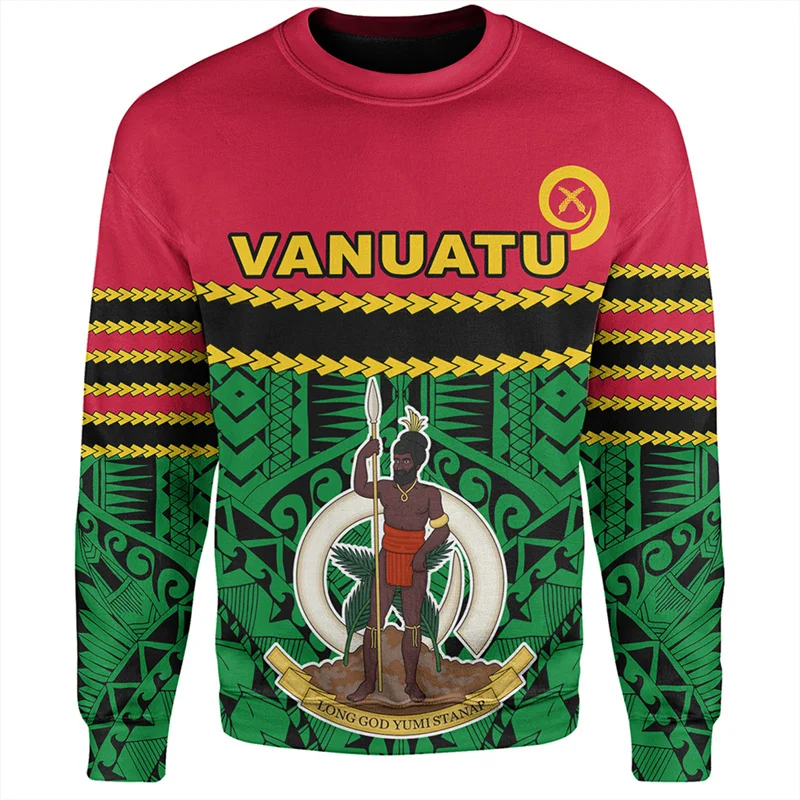 Harajuku 3D Vanuatu Unity Day Print Sweatshirts For Men Vanuatu IndependenceDay Graphic Round Neck Hoodies Fashion Clothing Tops