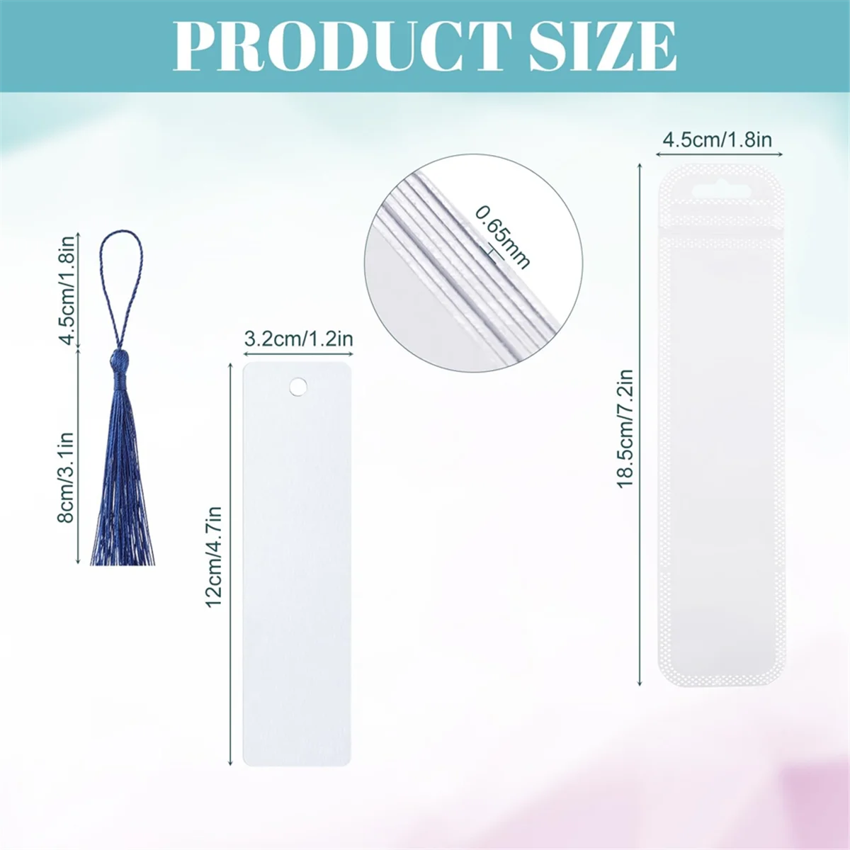 50 Sets Sublimation Blank Bookmarks, DIY Blank Aluminum Metal Bookmarks with Clear Bookmark Sleeves Tassels