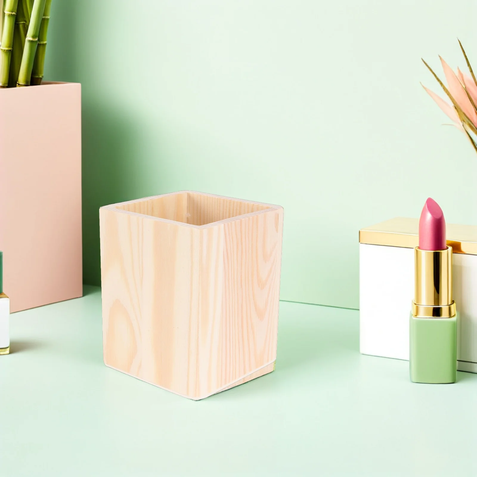 5 قطع DIY حامل قلم خشبي غير مكتمل كوب رصاص منظم سطح المكتب ريفي لمكتب المنزل فرشاة للمكياج تخزين الجدول المنظم #3