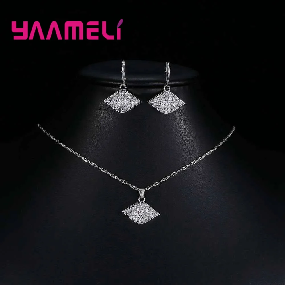 Austrian Crystal 925 Sterling Silver Jewelry Sets Rhinestone Choker Necklaces Lever Back Earrings Women Accessories Gift