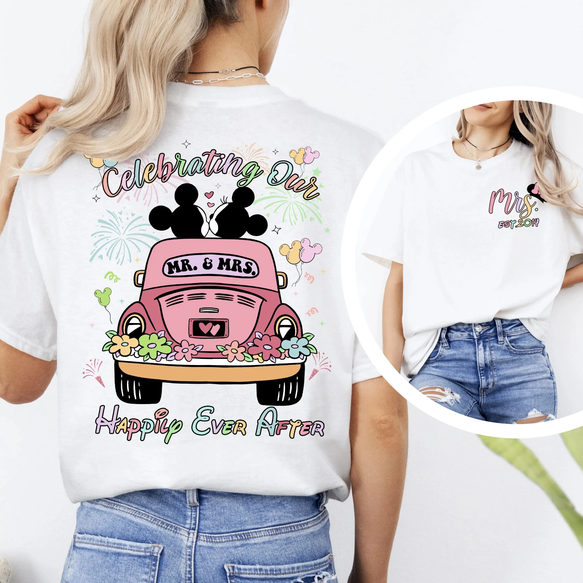 

Personalized Mickey and Minnie Honeymoon Couple Disney Honeymoon T-Shirts, Wedding Anniversary Shirts, Mr. and Mrs T-Shirts