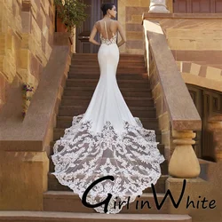 Vestido De Noiva Sexy V-neck Mermaid Lace Wedding Dress customized Sheer Illusion Bridal Robes Satin Court Train Bride Dresses