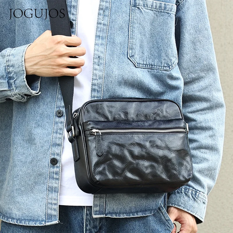 2026 New Real-Leather Men's Bag Messenger crossbody Bag Street Fashion Retro Clutch Skeleton-Skin Small Square Bag Leather Shou view 3
