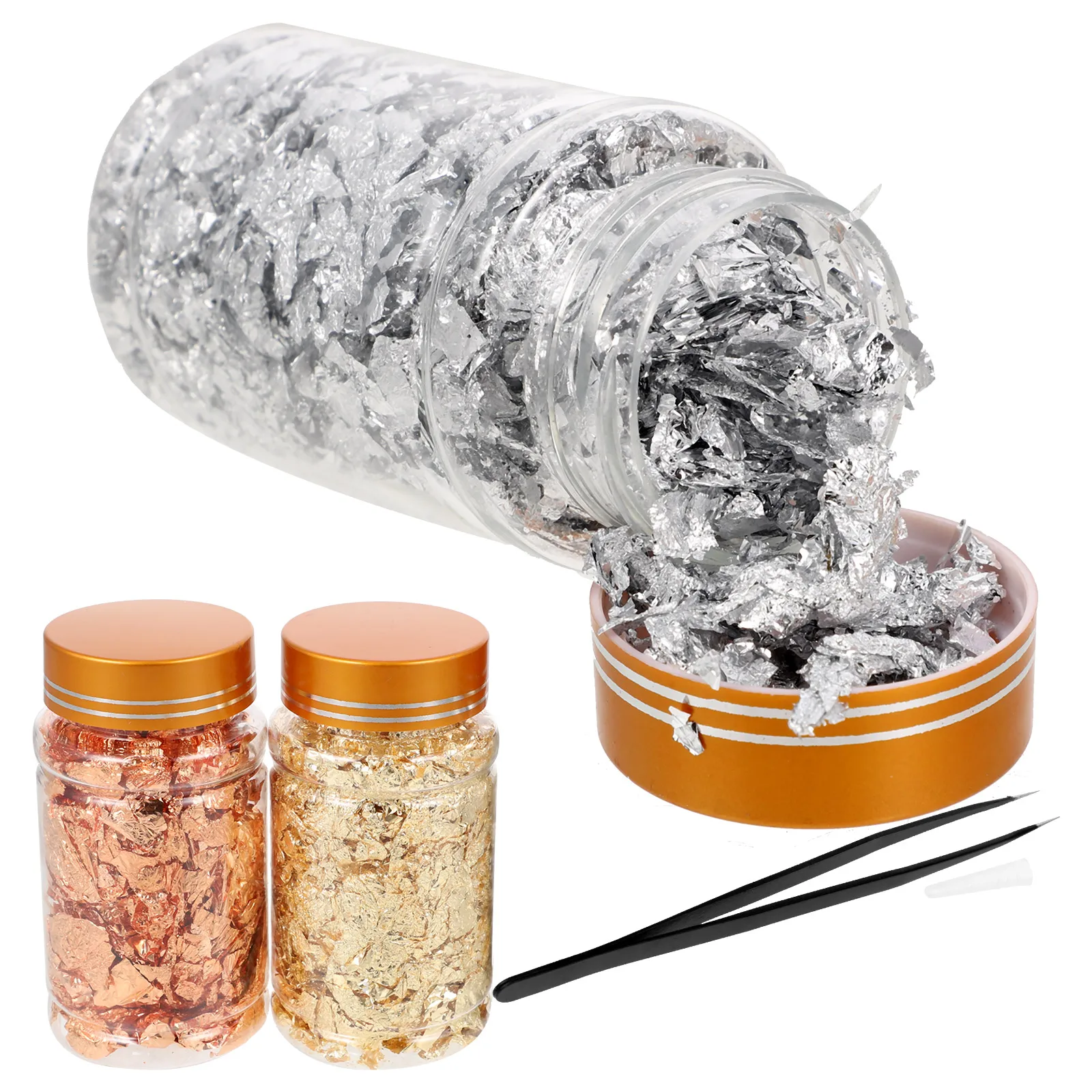 

3g Gold Foil Paper Flakes DIY Nail Decoration Kit Silver Rose Tweezer Nail Supplies Stickers Decals Accessories