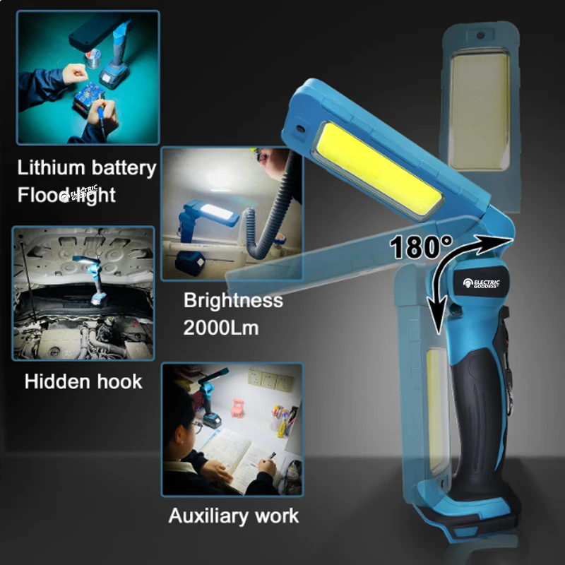 Electric Goddess Ordless LED Lithium Flashlight Work Light Handheld Spotlight Outdoor Portable Lighting for Makita 18v Battery