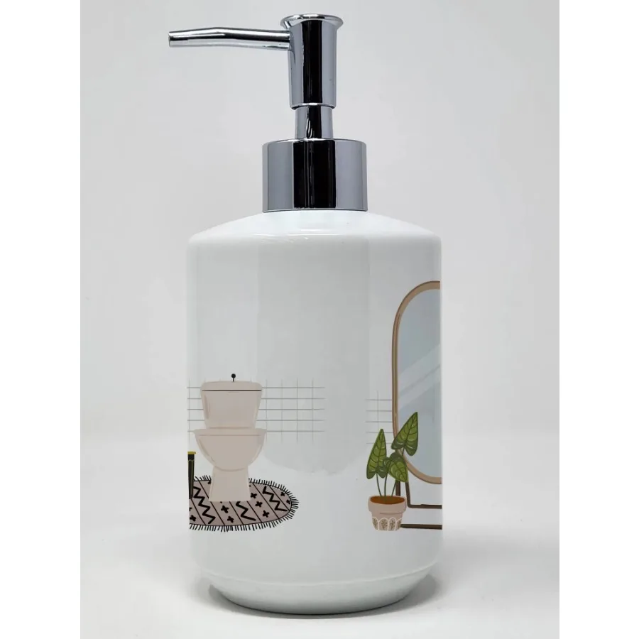 Dispensador de jabón de cerámica para perro pastor caucásico en bañera, dispensador de jabón de manos, botellas con bomba para baño, cocina, vacío, recargable