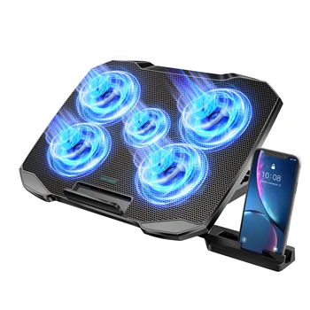 COOLCOLD F2 Plus Laptop Cooling Pad – 5 Quiet Fans, 5 Angles, Phone Holder, for 12–17" Laptops