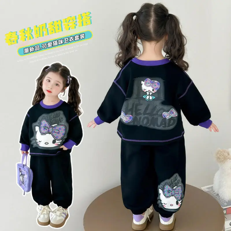 

Sanrio Girls' Sweatshirt Pants Hello Kitty 2025 Autumn New Fashionable Children's Sportswear Set Sweet and Comfortable Clothing