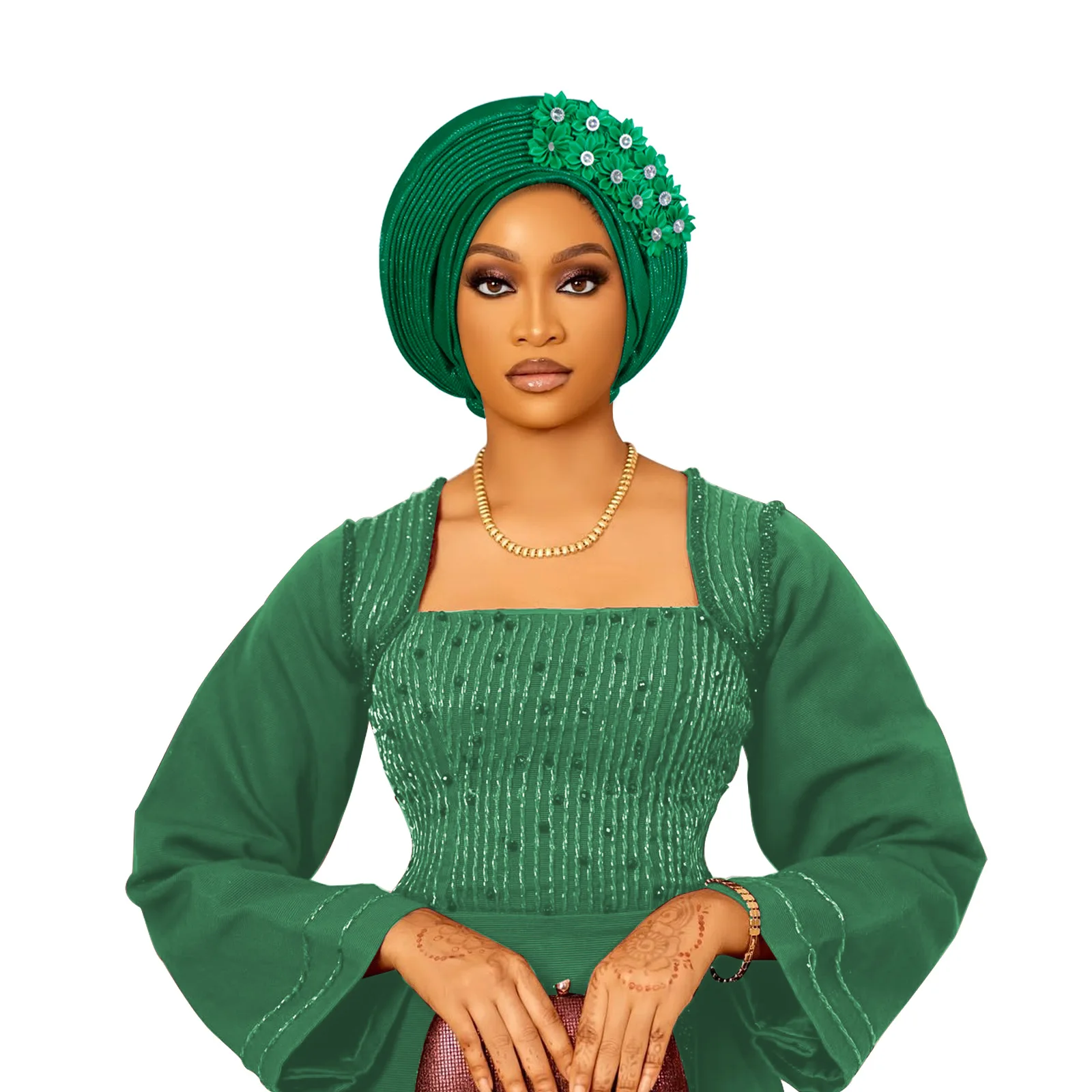 ربطة رأس أفريقية عمامة نيجيري Aso Oke الماس زهرة الحجاب قبعة أغطية الرأس الإسلامية Gele رئيس التفاف ربطة الرأس عالية الجودة غطاء محرك السيارة