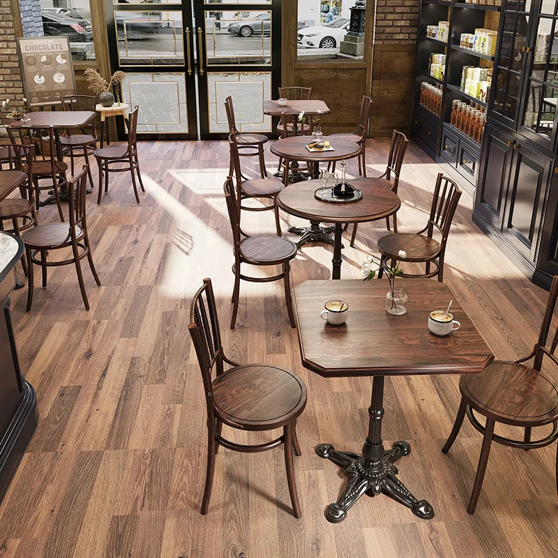 Solid wood square table and chair combination milk tea shop western restaurant clear bar commercial table