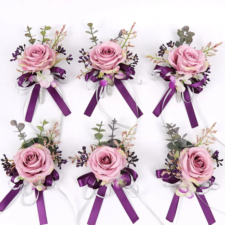 New Stylish Wedding Bride Boutonniere and Wrist Flower Artificial Flower Corsage