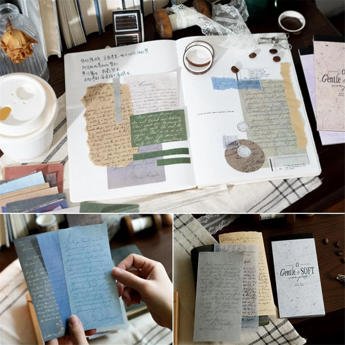 

A06K 180 Sheets Vintage Decor Scrapbook Paper, Gentle Monologue Decoupage Paper, Writable Memo Scrapbooking Paper