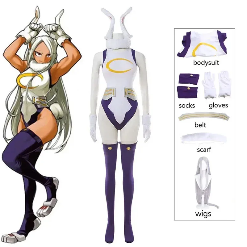 أزياء أنيمي ماي أكاديميا ميروكو التأثيرية أرنب بطل شعر مستعار ضيق الطباعة حللا امرأة مثير Kawaii كرنفال بدلة الحفلات eo]5