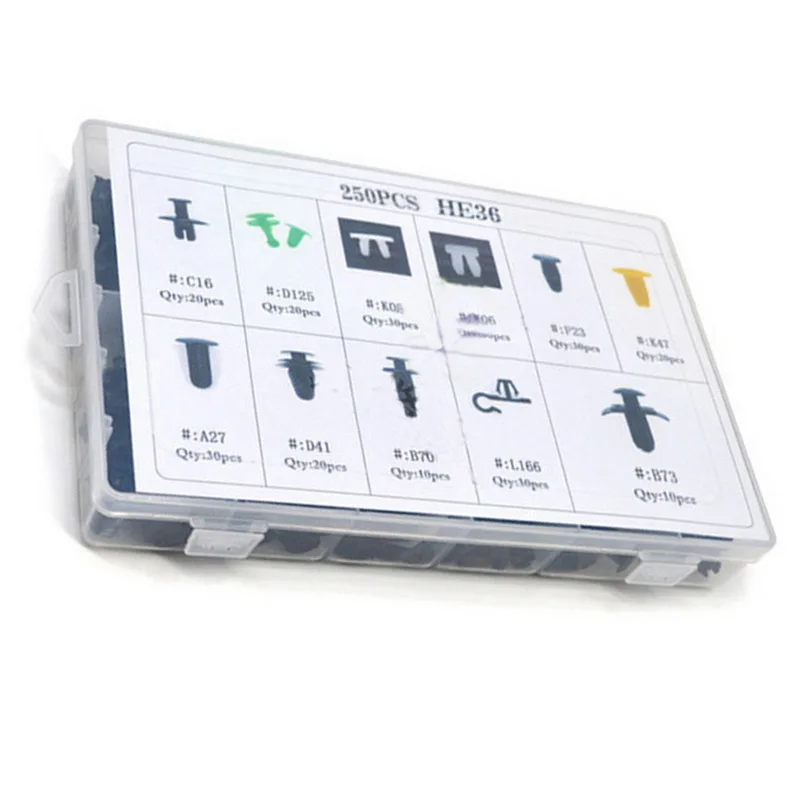 مشابك ثابتة لشبكة ممتص الصدمات للسيارات - 250 قطعة HE36 من البلاستيك بمسامير من نوع الدفع الداخلي للسيارة 17.5 × 4 سم #2