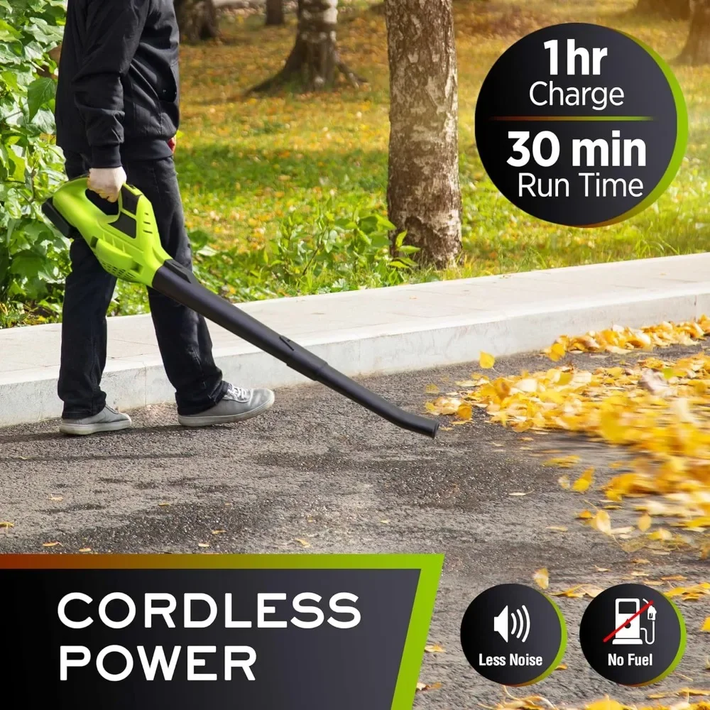 Cordless Blade Blower, 130 MPH 20 V Powerful Motor, Battery Powered Blade Blower, High-capacity Battery and Charger, Green