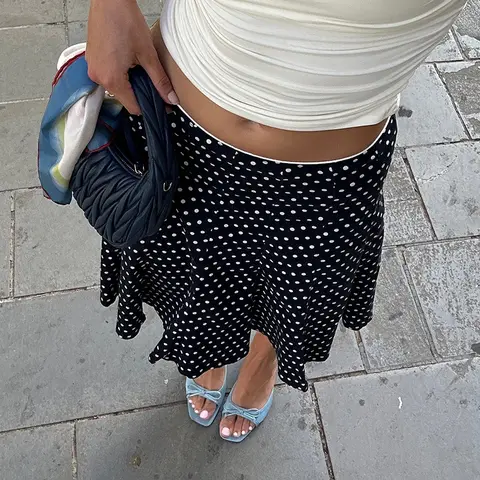 ठाठ महिला विंटेज सुरुचिपूर्ण लेडी मिडी स्कर्ट छुट्टी फैशन शैली संगठनों पोल्का डॉट कम कमर ए-लाइन स्कर्ट हाई स्ट्रीट Y2k स्कर्ट 10 best sales मिडी स्कर्ट y2k - №3