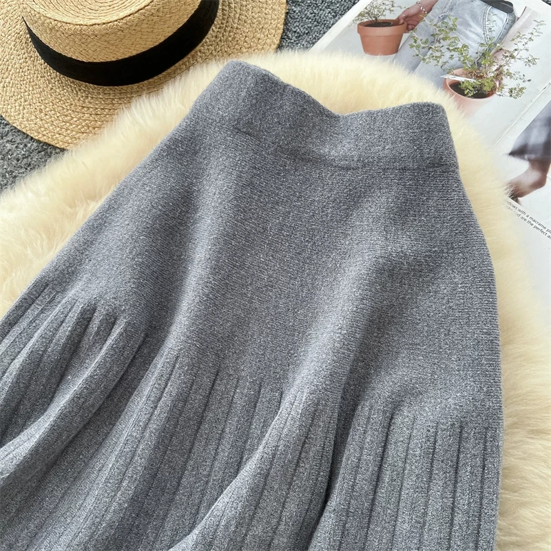 Damen-Strick-Minirock mit hoher Taille, plissierter Swing-Rock, Herbst-Winter, warm, weich, A-Linien-Rock, Damen-Freizeitkleidung, Alltagsbekleidung, Unterteil 644 – Detail 19