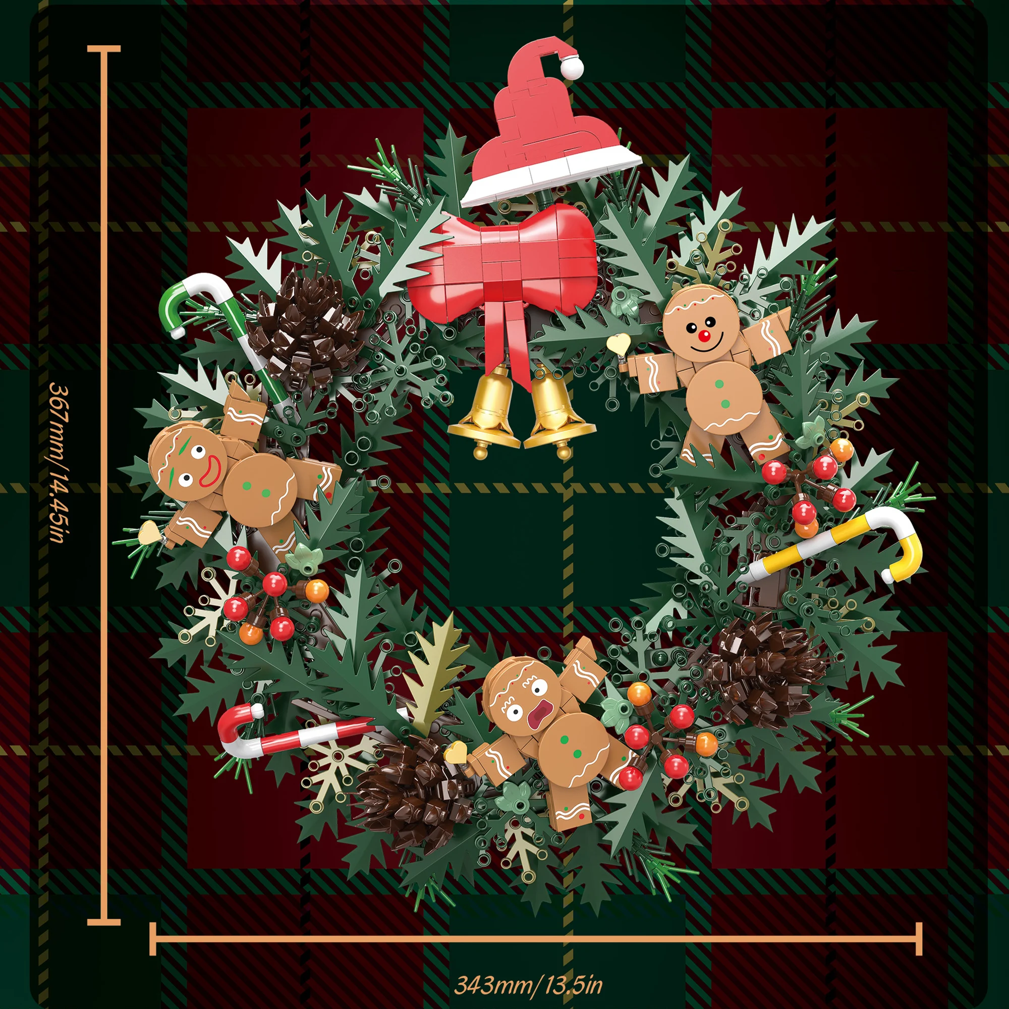 1159pcs Christmas Gingerbread Man Wreath Building Blocks Merry Christmas Decoration Bricks Toys for Kids Adults Christmas Gifts