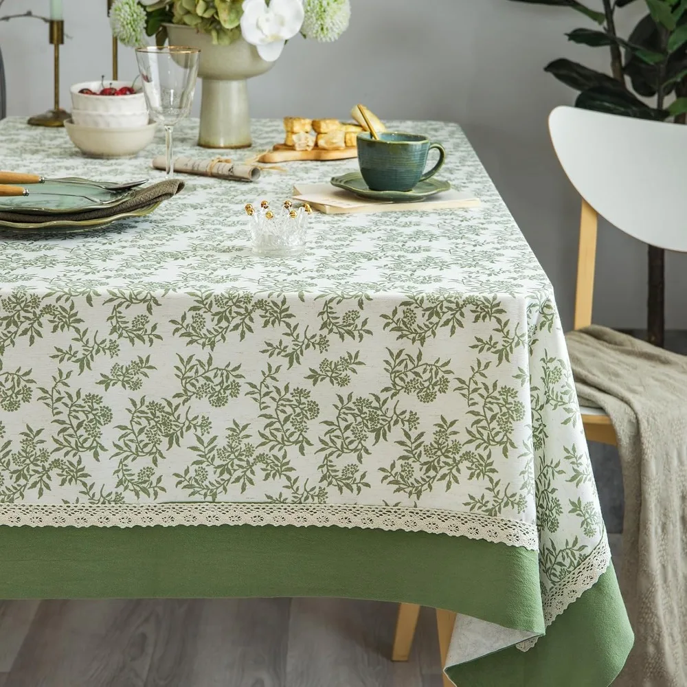 

Classic Farmhouse Style Cotton Tablecloth with Border and Vintage Leaf Print