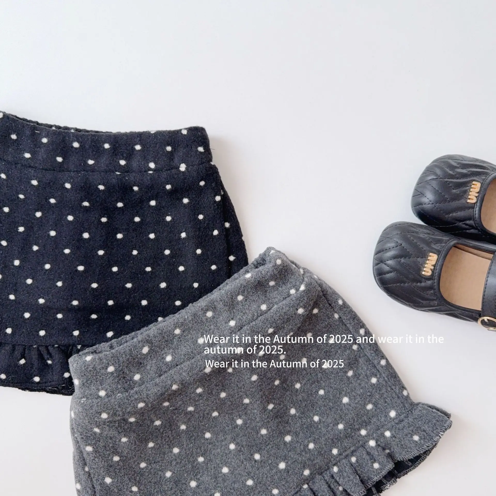 تنورة صوفية ملابس كورية مع تنورة خريفية من الدانتيل المنقط للأطفال بخصر عالٍ جديد تنورة بخصر مطاطي