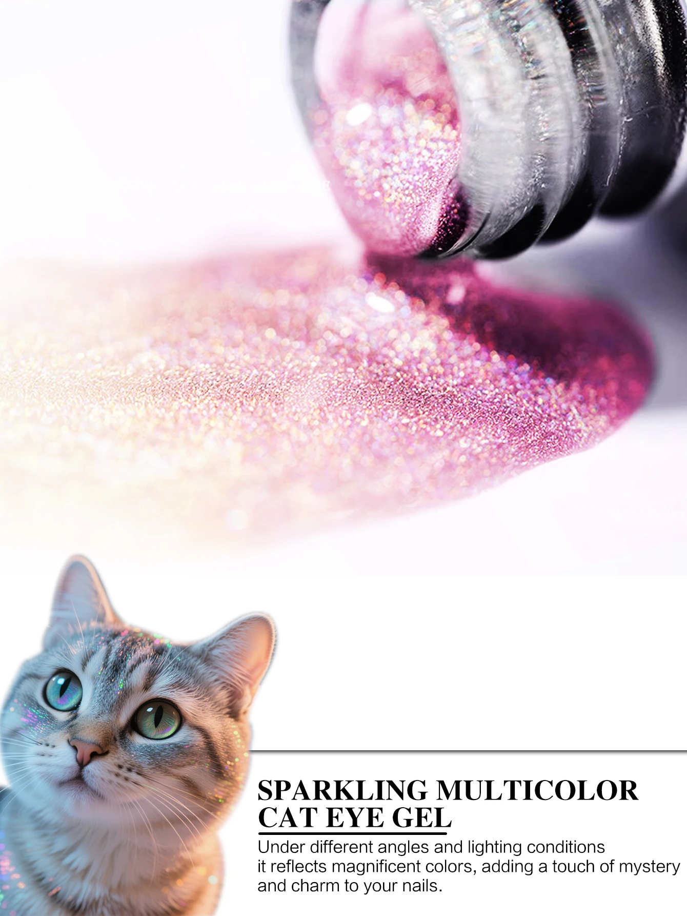 BRIDGESOUND 1/6개 스파클링 캣 아이 젤 세트(자석 스틱 포함), DIY 네일 아트 키트.UV/LED 경화, 다이나믹 멀티컬러 쉬머&스파클