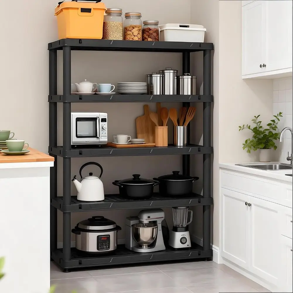 72”H Plastic Garage Storage Shelves,5-Tier Heavy Duty Plastic Shelving,700LBS Plastic Shelving Units ree Standing,or Home,Garage