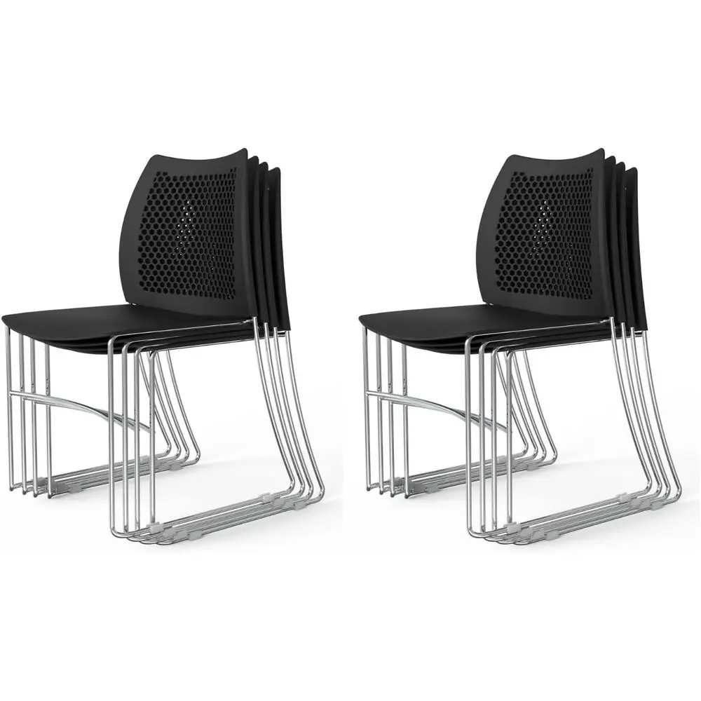 

Set of 8 Stackable Office Chairs with Metal Sled Base, Ergonomic Plastic Seat and Holes Back, Ideal for Waiting Rooms, Break Roo