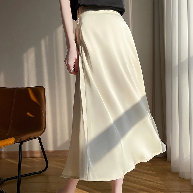 خلات الحرير غير المتكافئة عالية الخصر ألف خط Fi الذيل تنورة المرأة الصيف تصميم 2025 جديد Sle قسط يشعر f طول تنورة #2