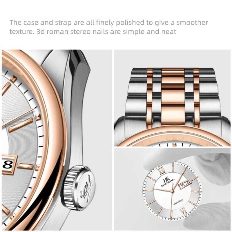 Shanghai Men's WatchAutomatic Mechanical WatchRoman NumeralsDual CalendarDisplayLuxury Men's WatchSapphireBusiness Wristwatch 08