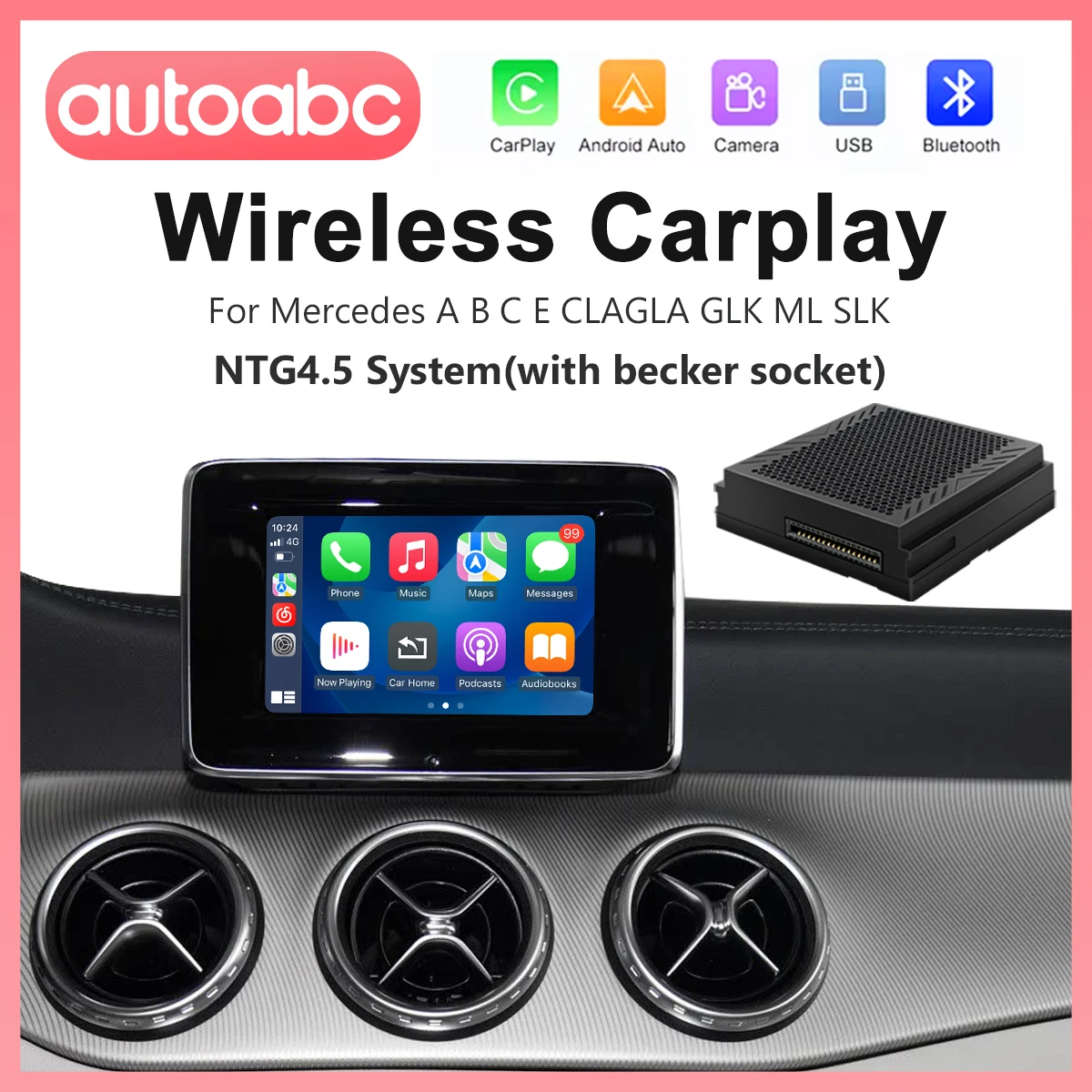 CarPlay اللاسلكي لسيارة Mercedes Benz B C Class W246 W176 GLK W204 X204 NTG4.5 التوصيل والتشغيل مع ملاحة Android Auto AirPlay