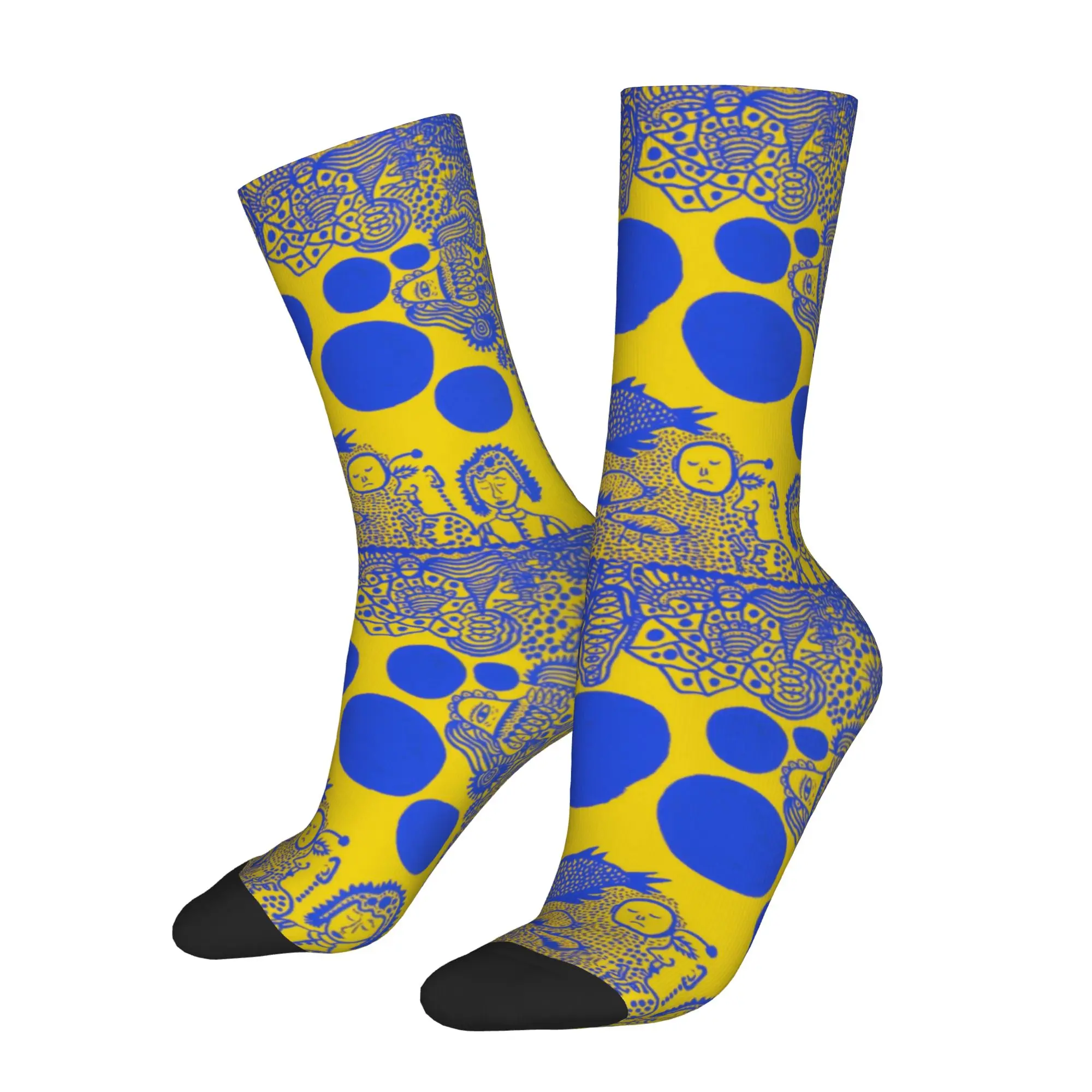 Winter Warm Crazy Design Men's Women's Yayoi Kusama Dots Pumpkin Socks Abstract  Non-slip Middle Tube Socks