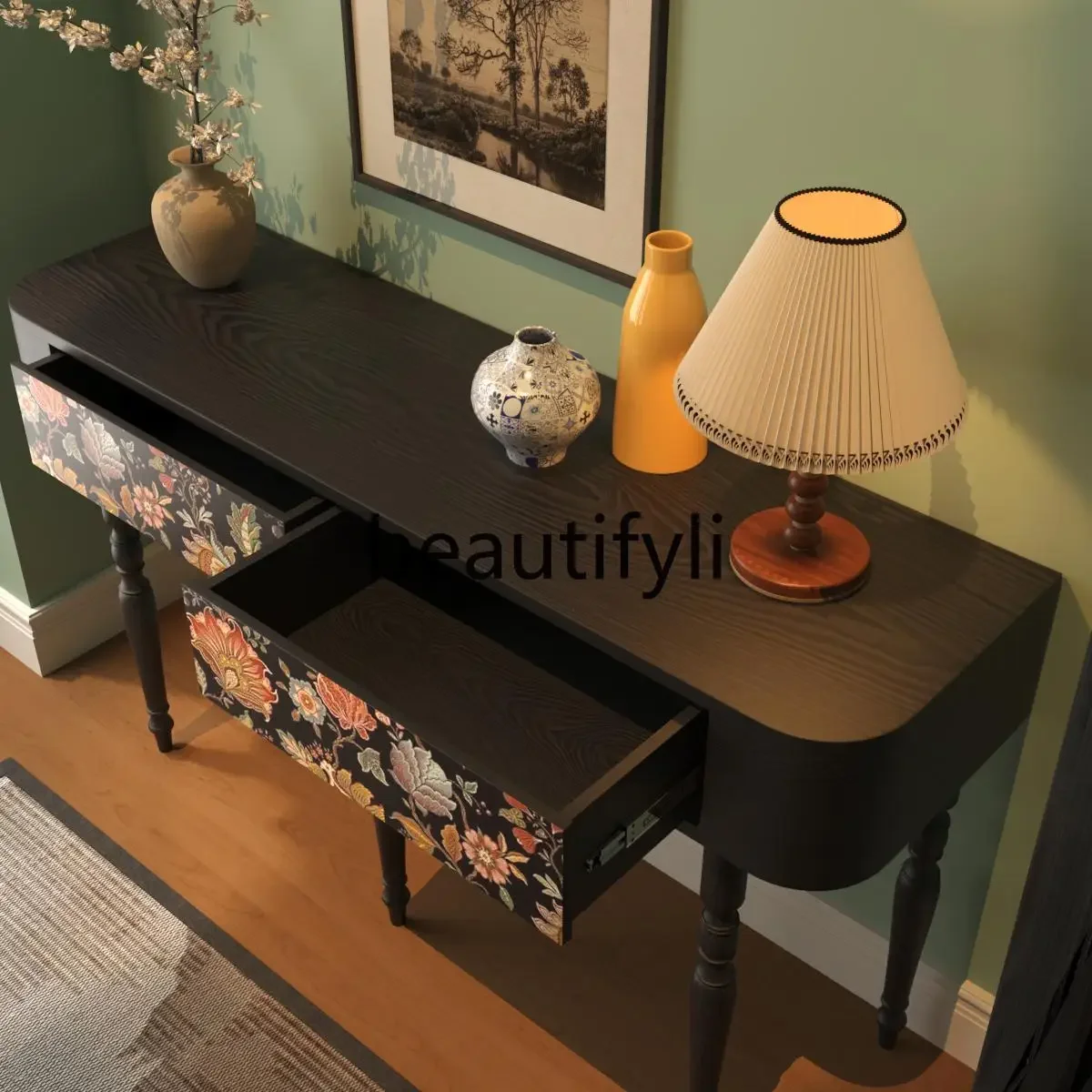 American solid wood entrance table, living room entry against the wall, desk, French retro corridor, foyer, case decoration