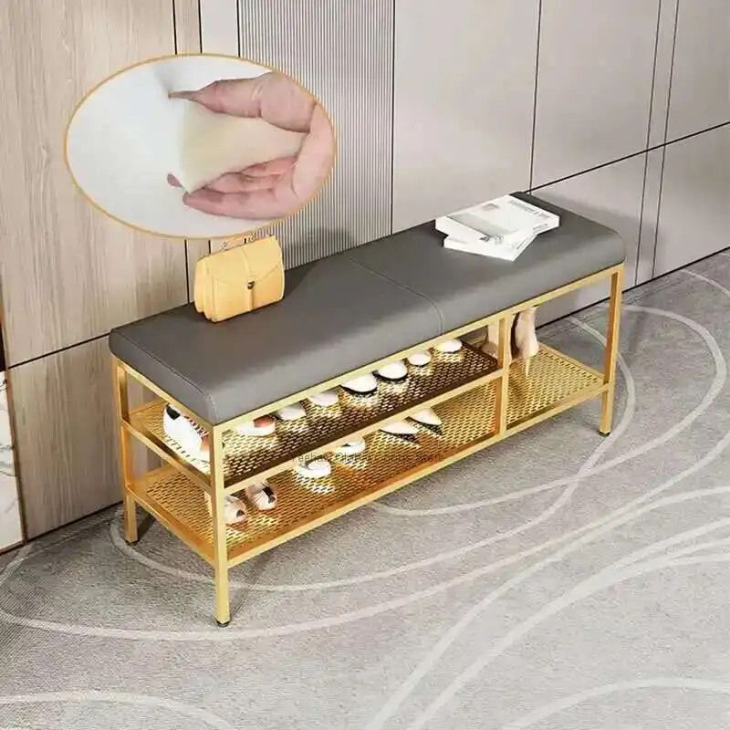 

Легкая роскошная полка для обуви, табурет для пеленания обуви в гостиной, шкаф для хранения мебели в прихожей, скандинавская кожаная скамейка, экономия места