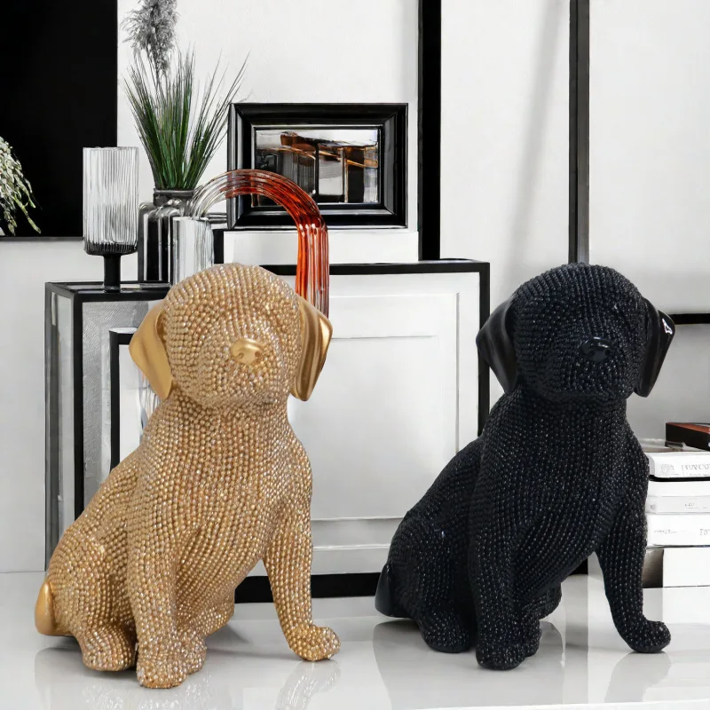 Golden Dog Labrador Ornaments Animal Sculpture Home Decoration Resin Crafts Gold Bead Figurine Accessories