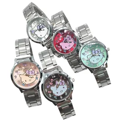 Miniso Anime Cartoon Sanrio Hello Kitty Stainless Steel Waterproof Round Quartz Adult Watch Boys Girls Students Watch Gifts