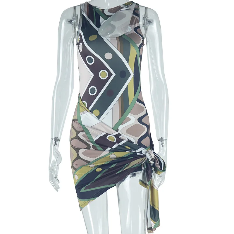 Traje de baño de una pieza de diseño de lujo para mujer con falda, Bikini calado con estampado geométrico Sexy, traje de baño para playa a la moda