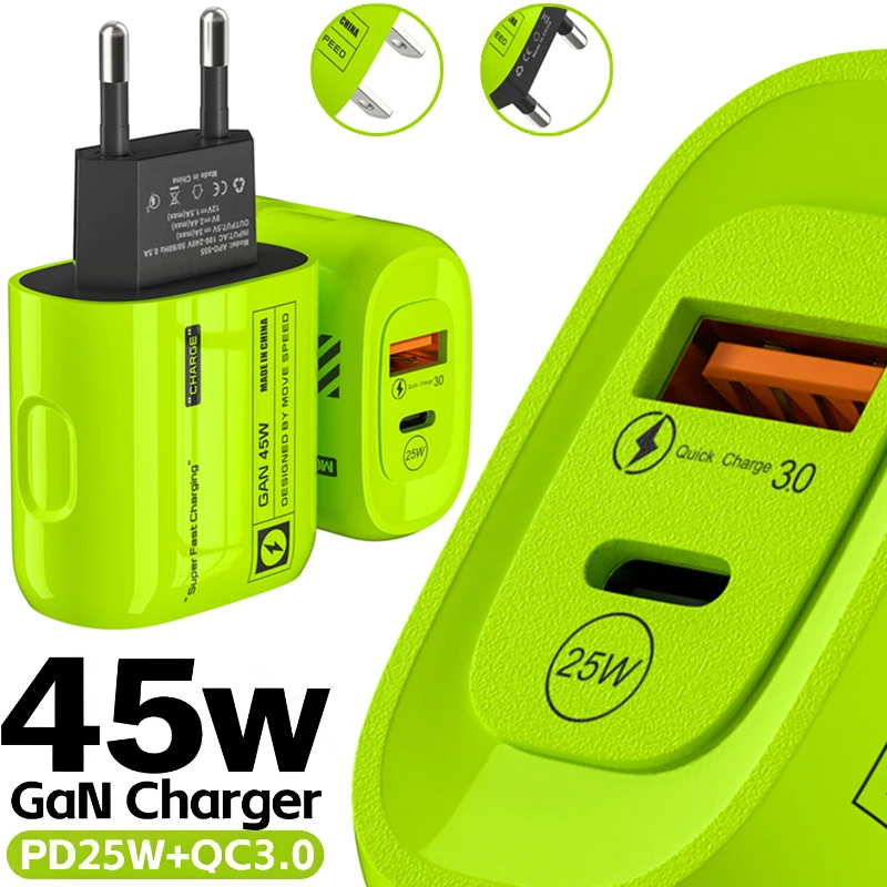 

Быстрое зарядное устройство USB Type C, 45 Вт, 2 порта, зарядное устройство для телефона PD Type-C, быстрая зарядка QC3.0, зарядные устройства для быстрой зарядки для IPhone 16 15 Samsung