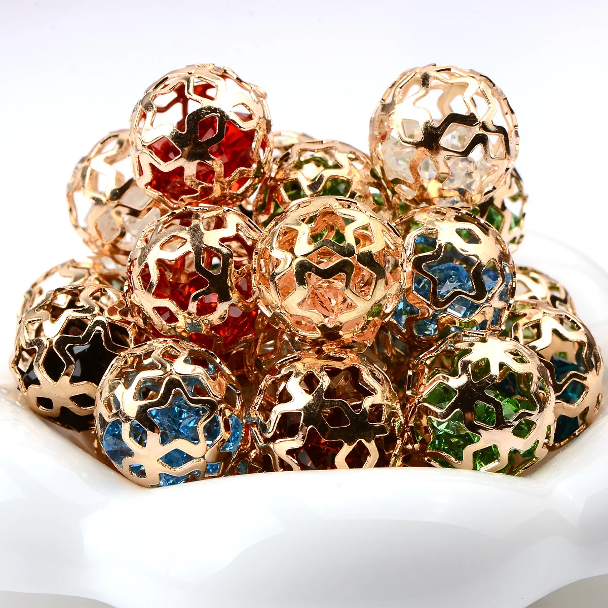 6/18pcs Random Color Hollow Flower Zinc Alloy Beads 16mm Loose Spacer Beads For Bracelet Jewelry DIY Craft Making