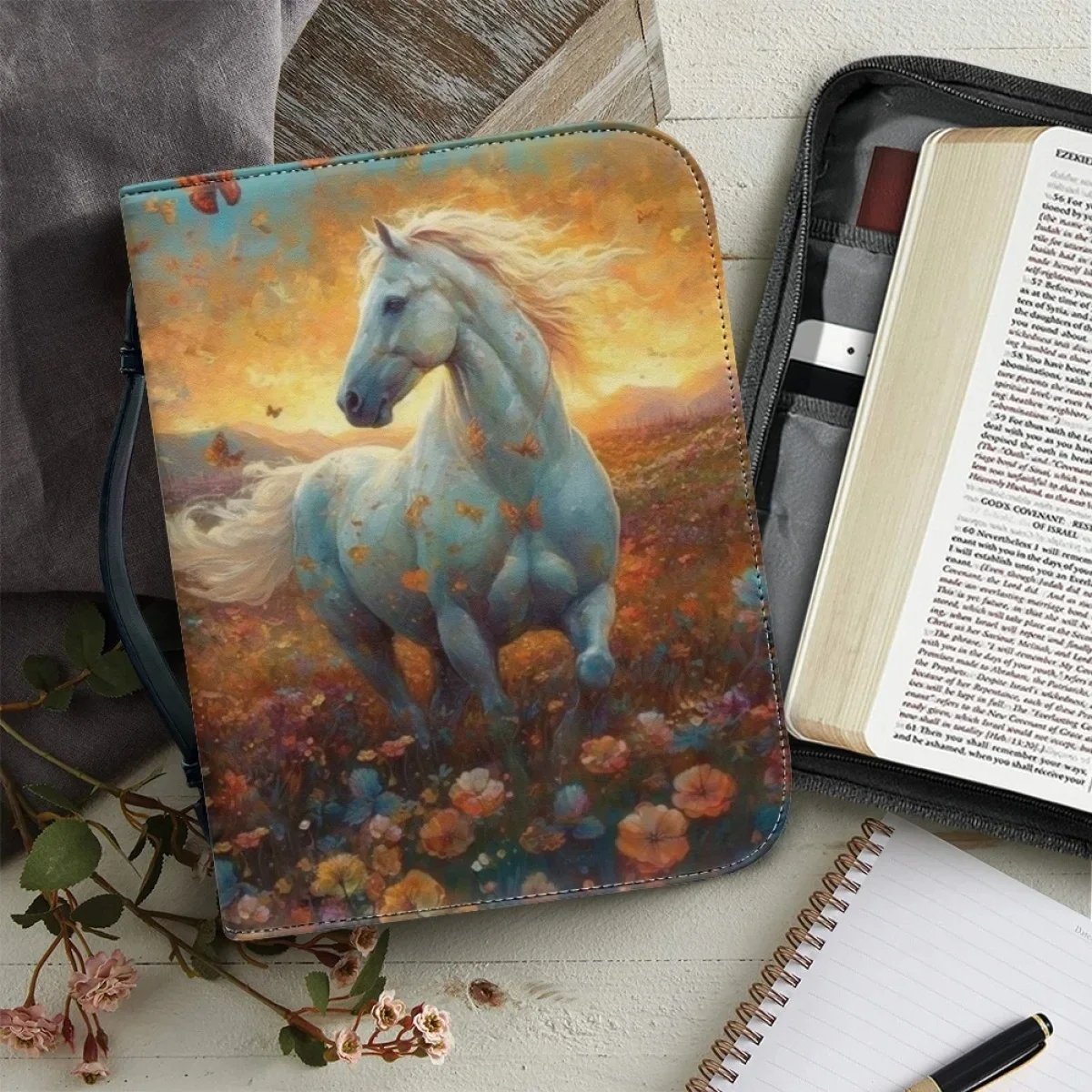 

Art Running Horse Graphic Print Practical Bible Bag Christianity Church Study Book Holy Storage Boxes Women's Leather Handbags