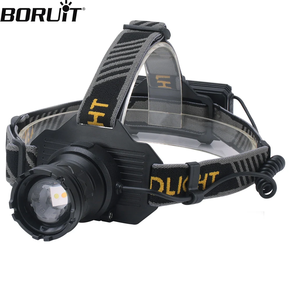 

BORUiT Super Bright LED Sensor Headlamp Telescopic Zoomable Headlight 1000LM USB C Charging 18650 Head Torch with Power Display
