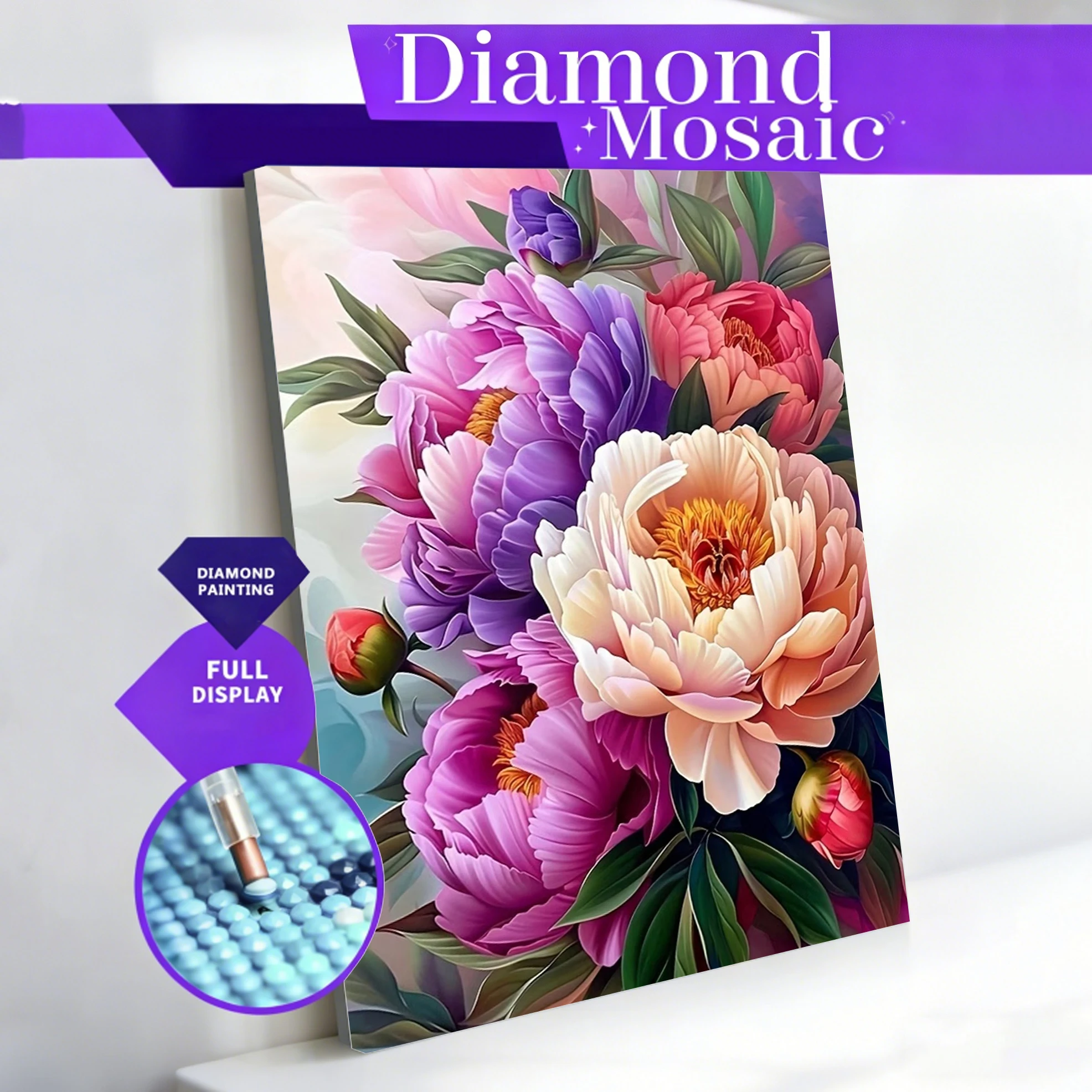 AZQSD Diamond Painting New Arrival Peony Flower Mosaic 5d Floral Full Kits Rhinestones Square Round