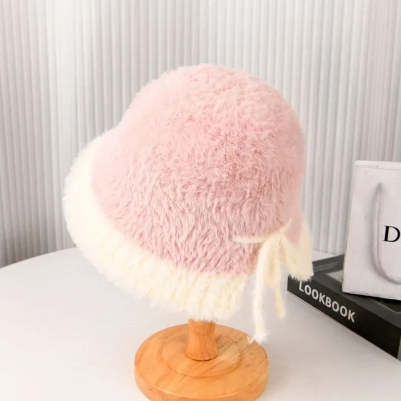 2024 Korean Version Plush Warm Bucket Hat Women's Autumn and Winter Thickened Ear Protector Advanced Sense Basin Hat