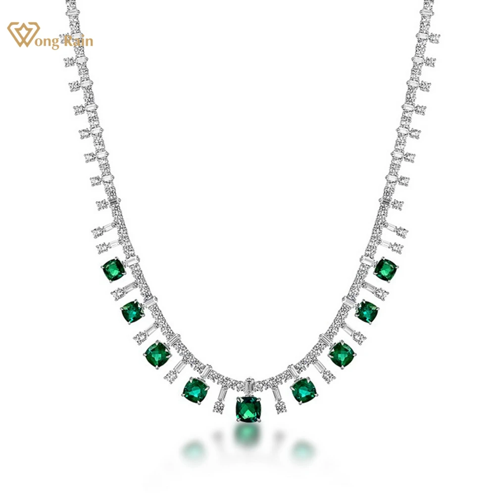 

Wong Rain Elegant 925 Sterling Silver Emerald Ruby High Carbon Diamond Gemstone Women Necklace Pendant Jewelry Anniversary Gifts