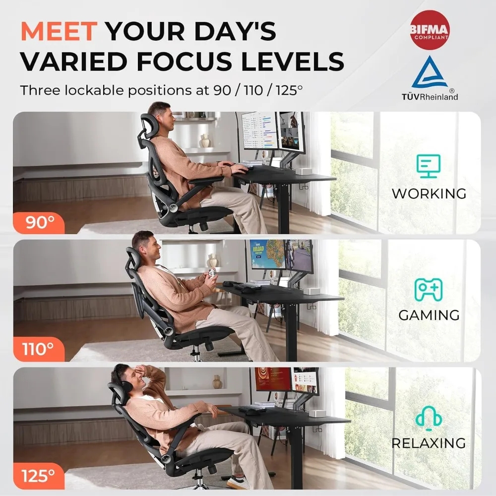 كرسي مكتب شبكي مريح من CAPOT، كرسي مكتب خلفي مرتفع قابل للتعديل 400 رطل، أذرع قابلة للطي 4D، مسند ظهر مائل ثلاثي المستويات، 3D Hea #3