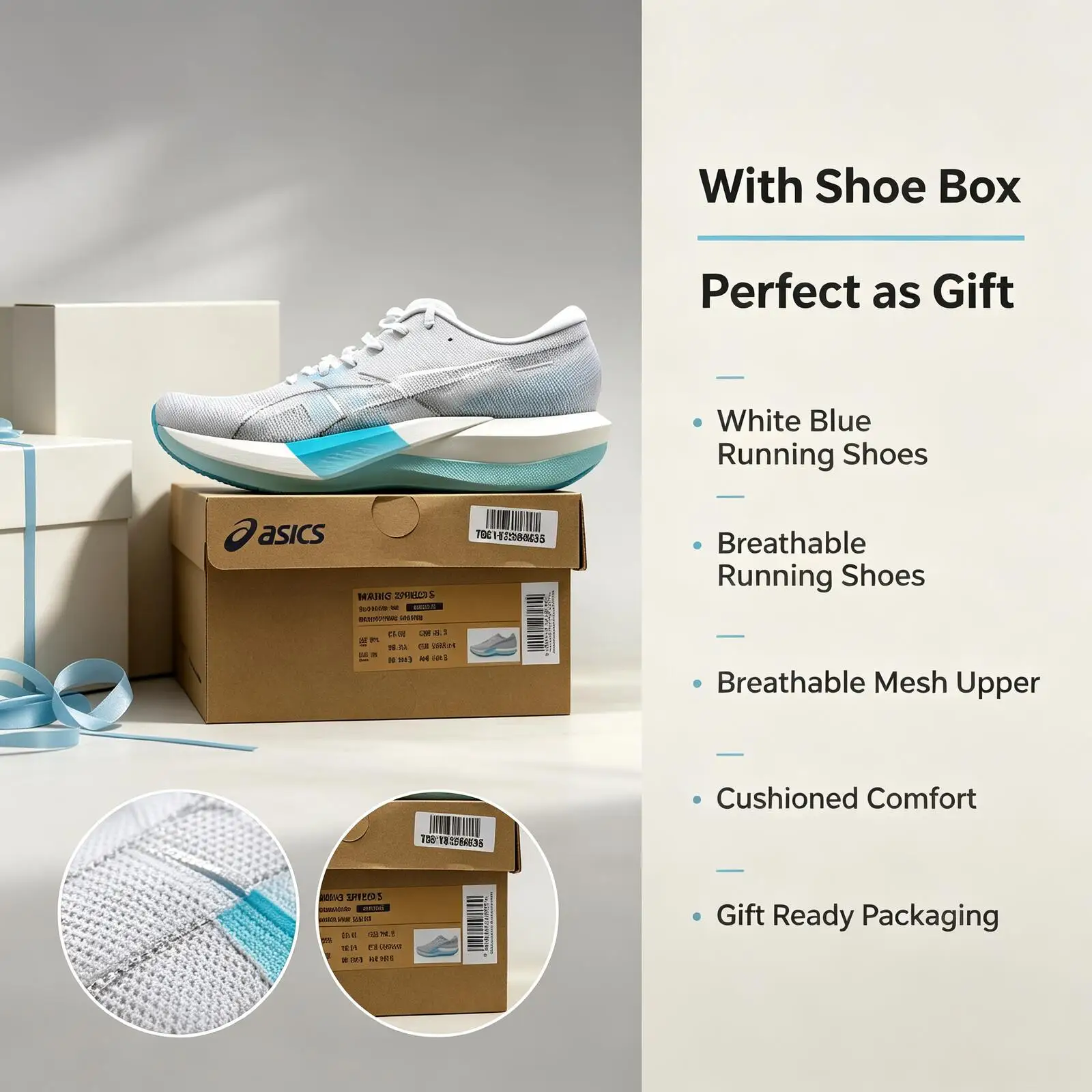 Asics Magic Speed 5 Running Great Gift Choice Shoes 1013A183‑101 Grey Light Blue With Shoe Box Carbon Plate Breathable Racing Sn